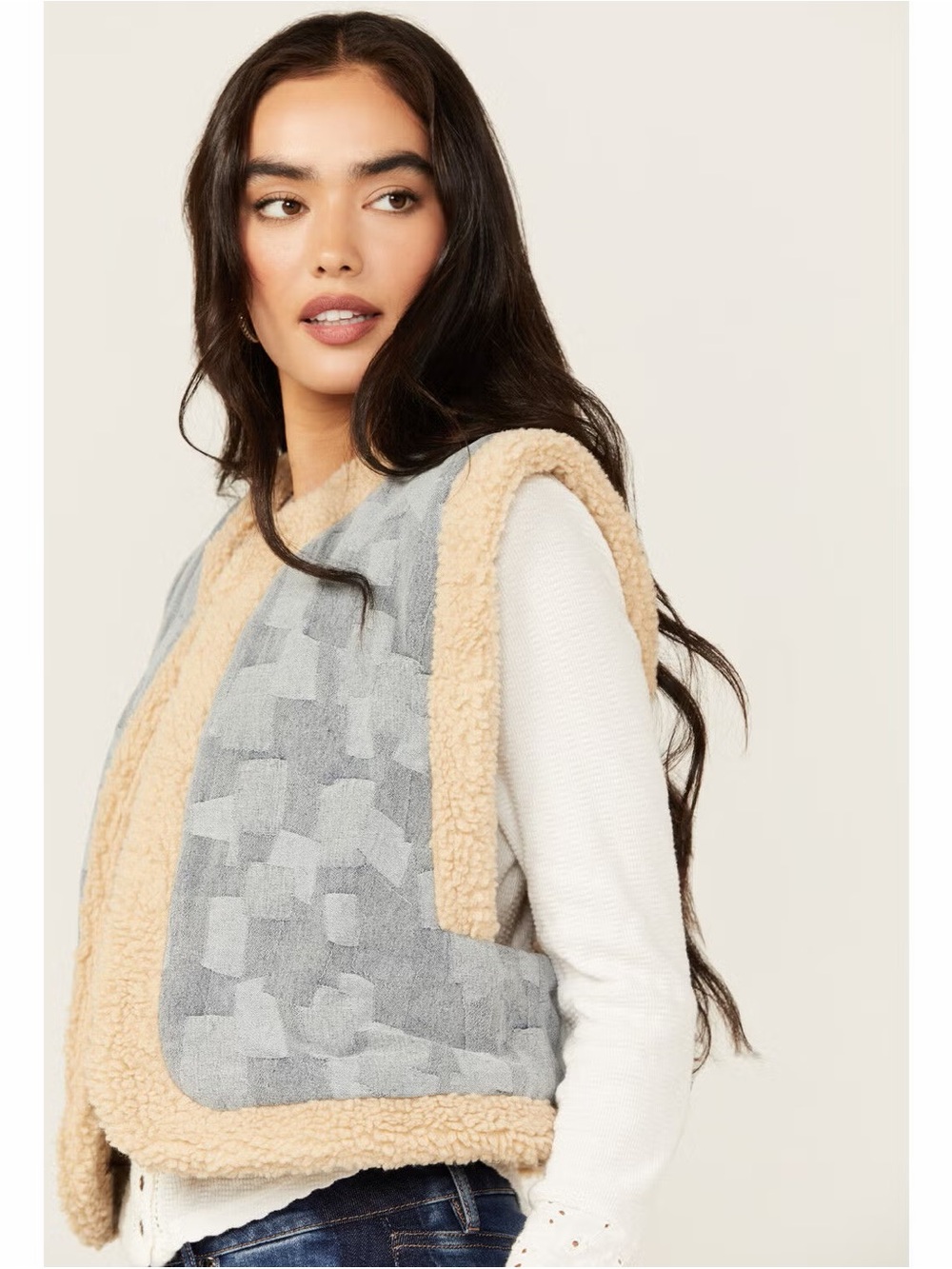Cozy Reversible Sherpa Vest - denim & Cream